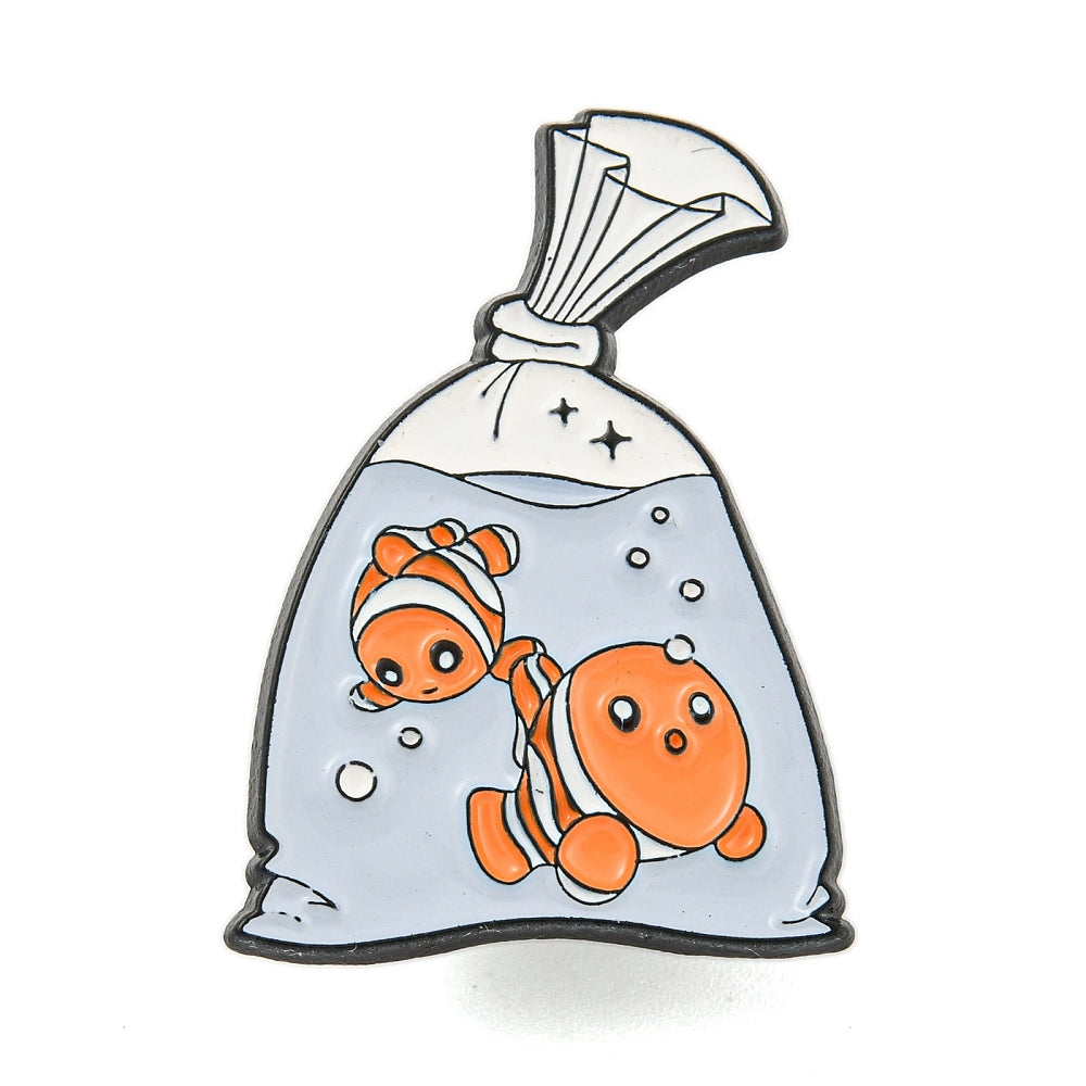 Clown fish in a bag enamel pin