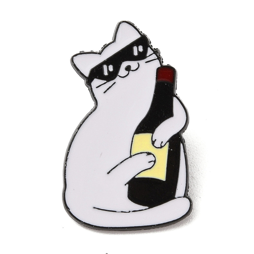 Cat with wine bottle enamel pin