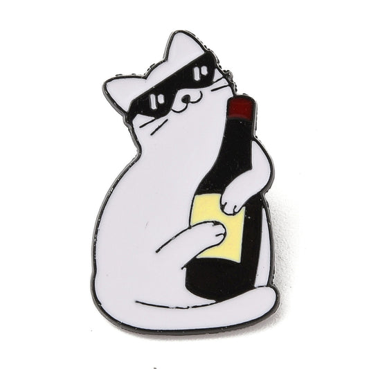 Cat with wine bottle enamel pin