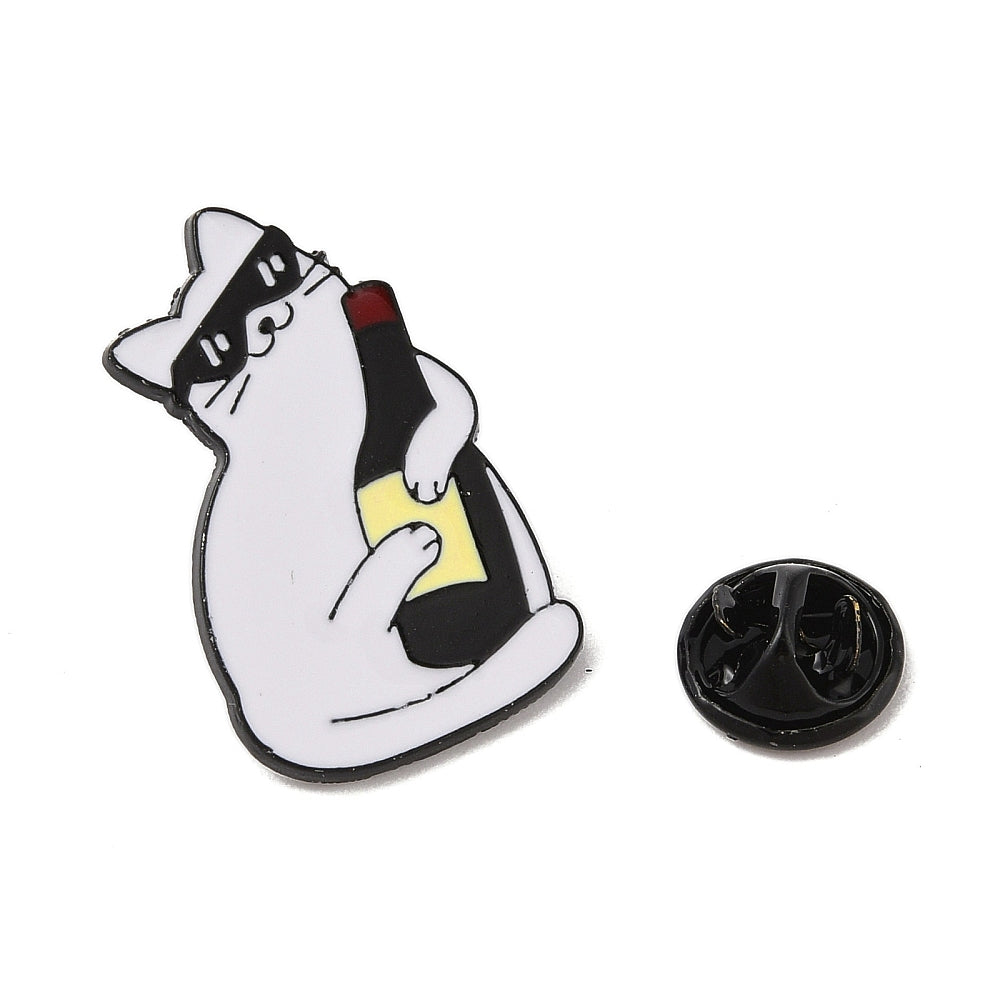 Cat with wine bottle enamel pin