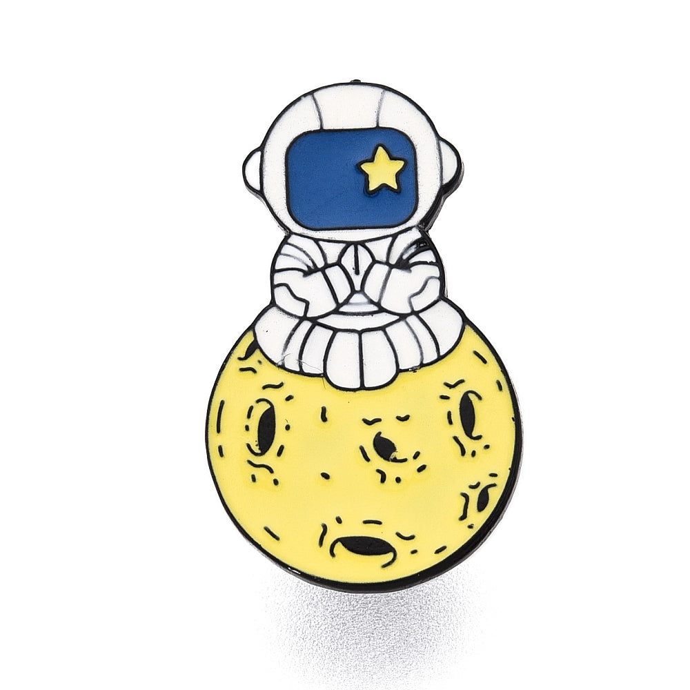 Space person on moon enamel pin