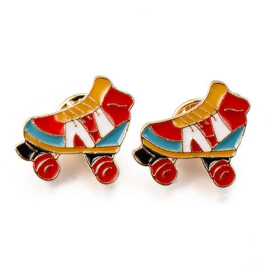 Red blue yellow roller skates enamel pin