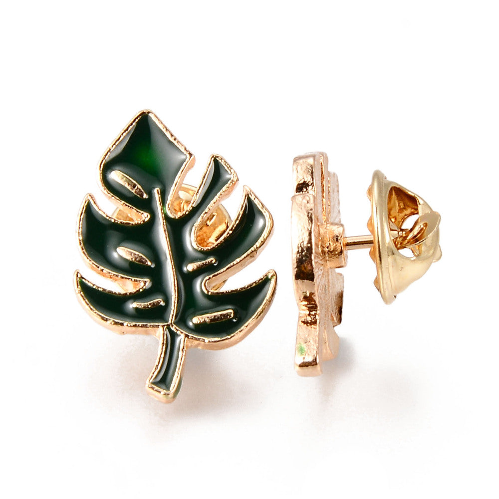 Green leaf enamel pin