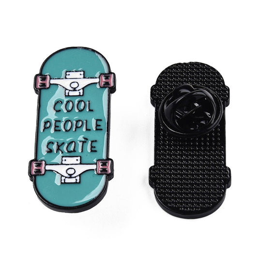 'Cool people skate' blue skateboard enamel pin