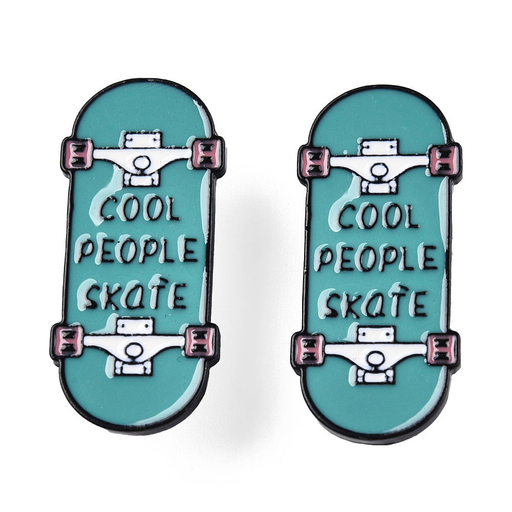 'Cool people skate' blue skateboard enamel pin