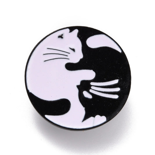 Ying yang black and white cats enamel pin