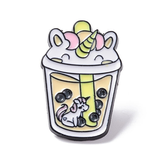 Unicorn bubble boba tea enamel pin