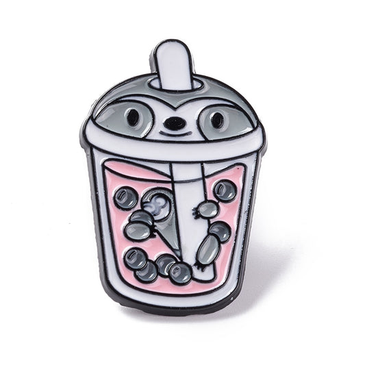 Sloth bubble boba tea enamel pin