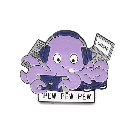 'PEW PEW PEW' gaming octopus enamel pin