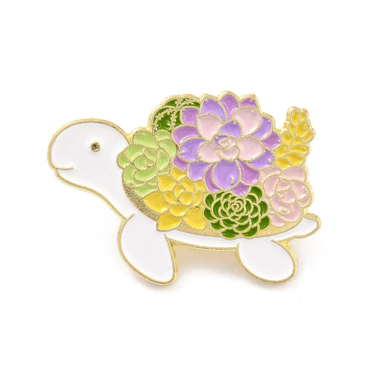 Tortoise turtle with flower shell enamel pin