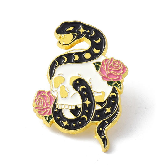 Black snake in skull enamel pin