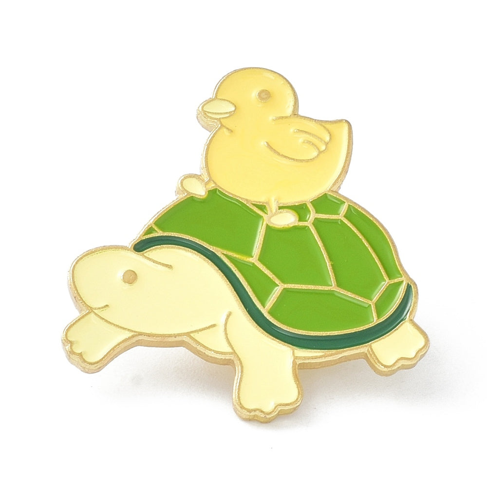 Duck riding a tortoise turtle enamel pin