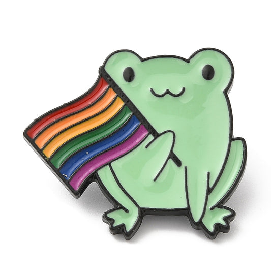 Frog with rainbow flag enamel pin