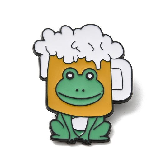 Frog in beer enamel pin