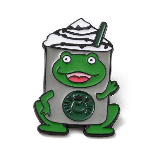 Frog cream drink enamel pin