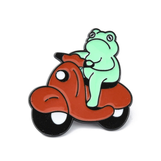 Frog riding moped enamel pin