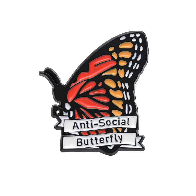 Anti-social butterfly enamel pin