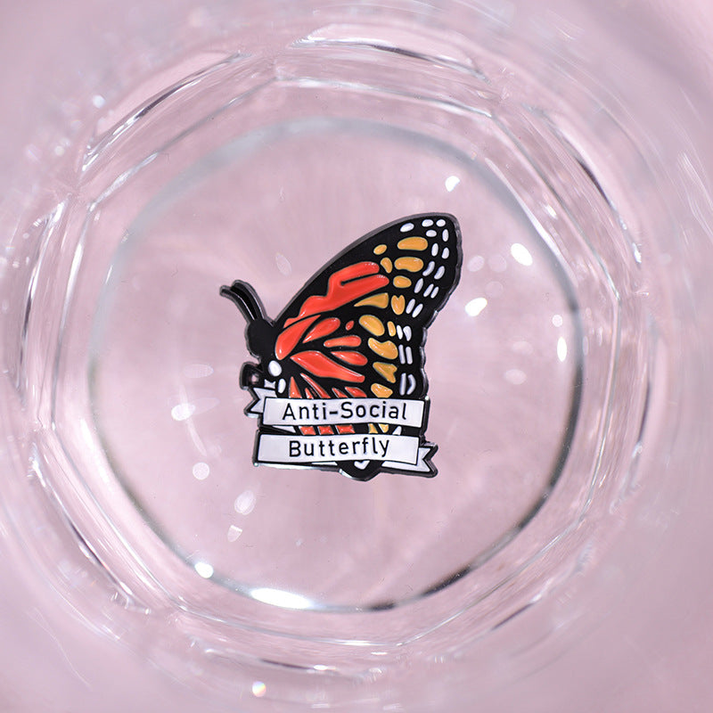 Anti-social butterfly enamel pin