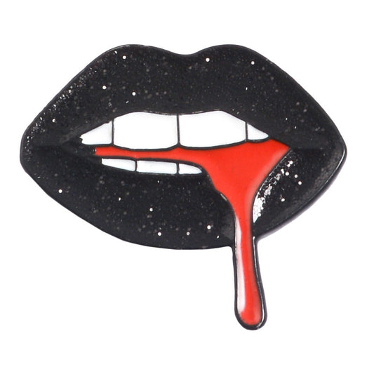 Mouth with black lips and dripping red enamel pin