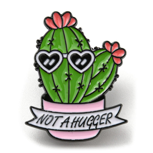 Cactus with 'not a hugger' enamel pin