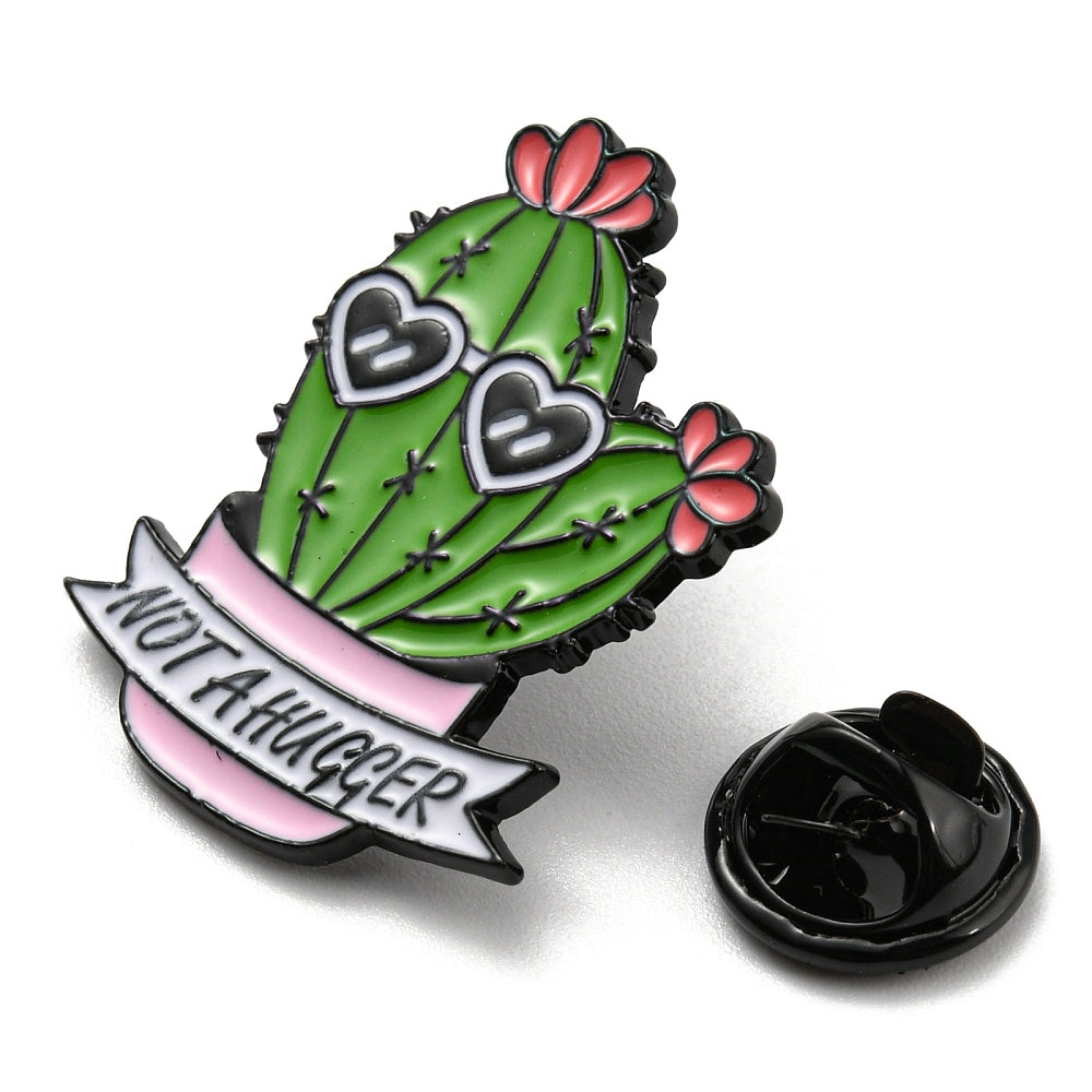 Cactus with 'not a hugger' enamel pin