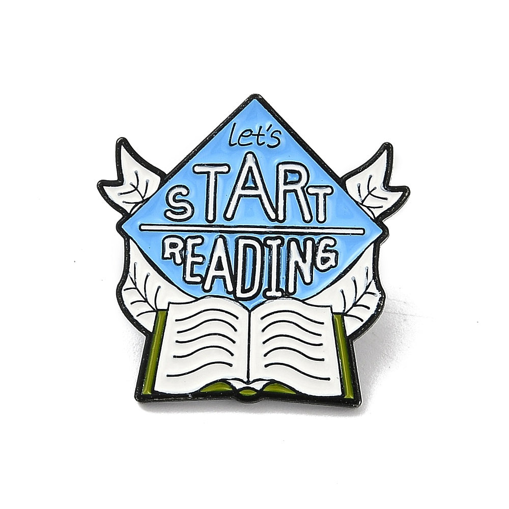 'Let's start reading' enamel pin