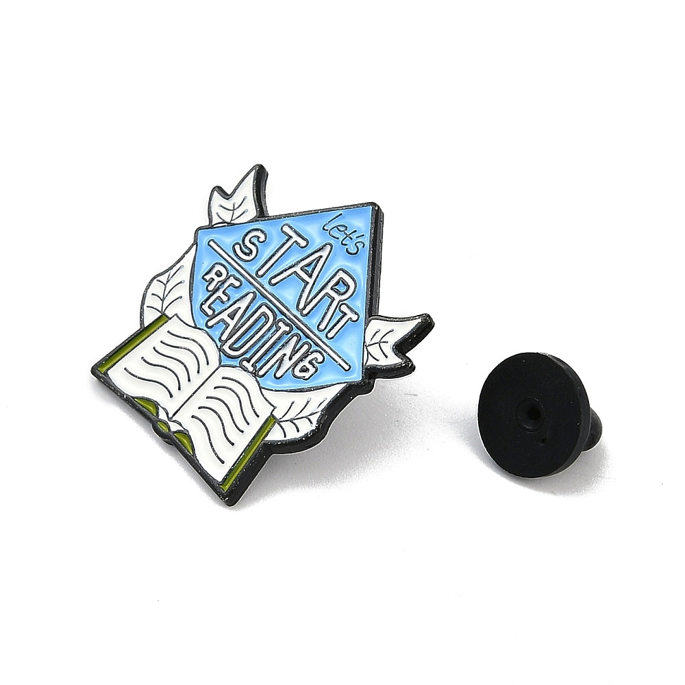 'Let's start reading' enamel pin