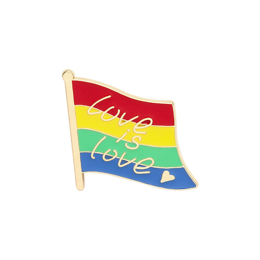 Pride flag with 'love is love' enamel pin