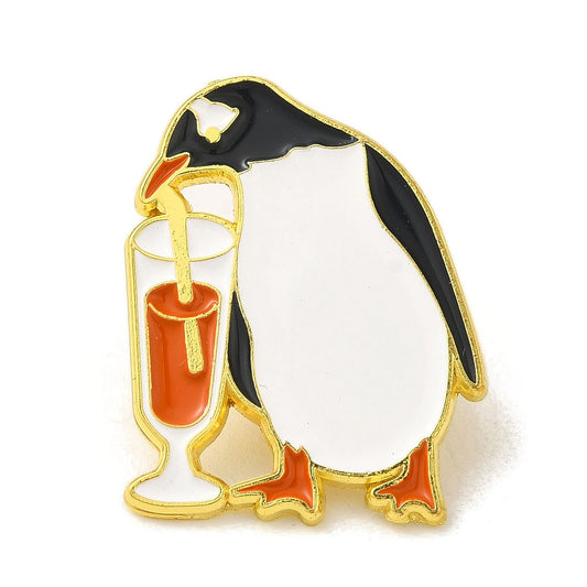 Penguin drinking cocktail enamel pin