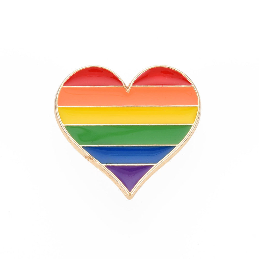 Rainbow heart in gold enamel pin