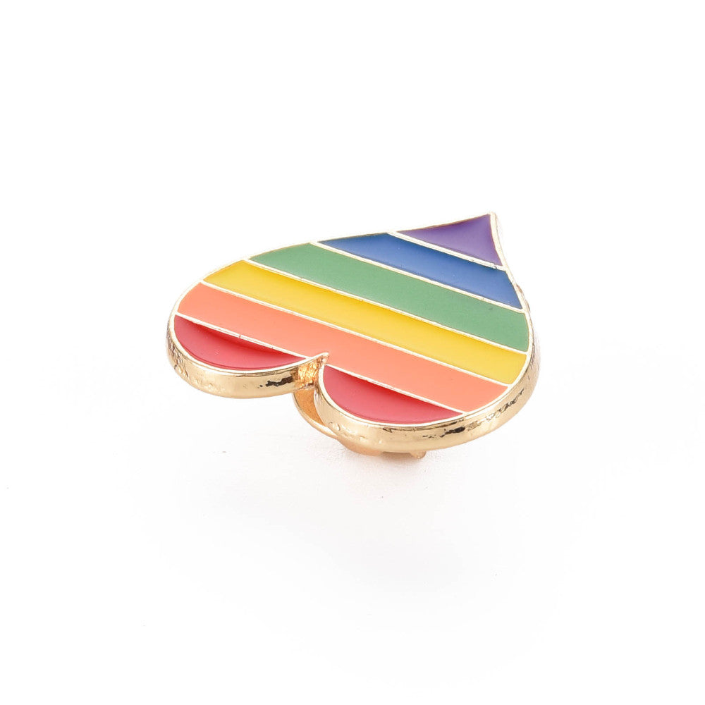 Rainbow heart in gold enamel pin