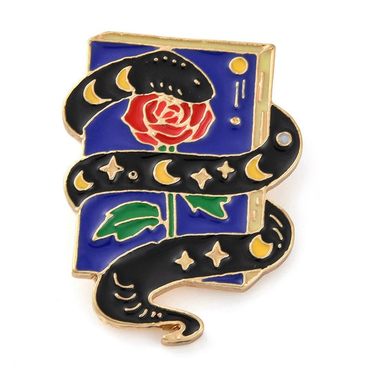 Snake rose book enamel pin