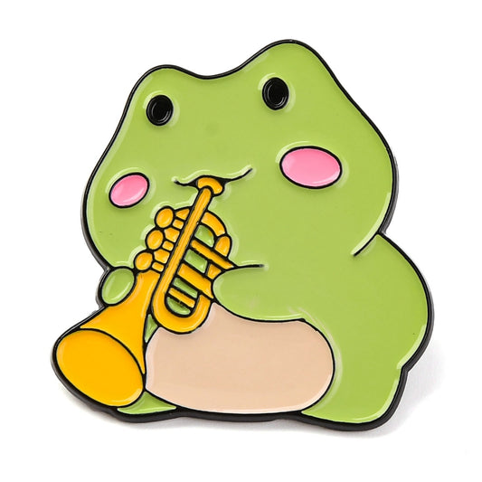 Frog trumpet enamel pin