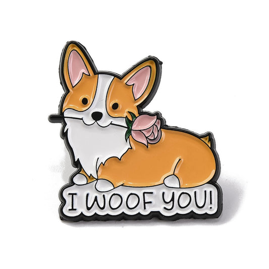 'i woof you' corgi enamel pin