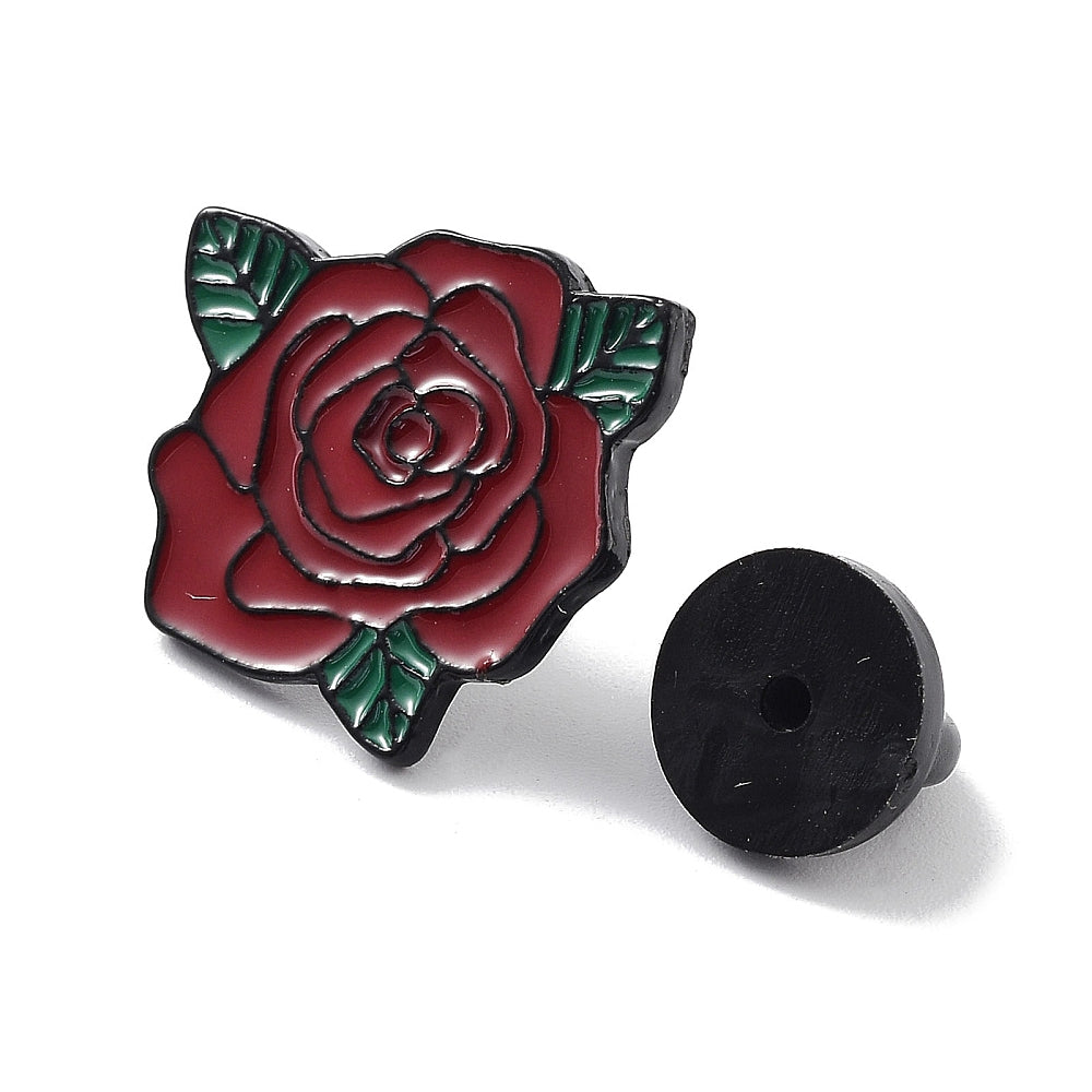 Red rose enamel pin