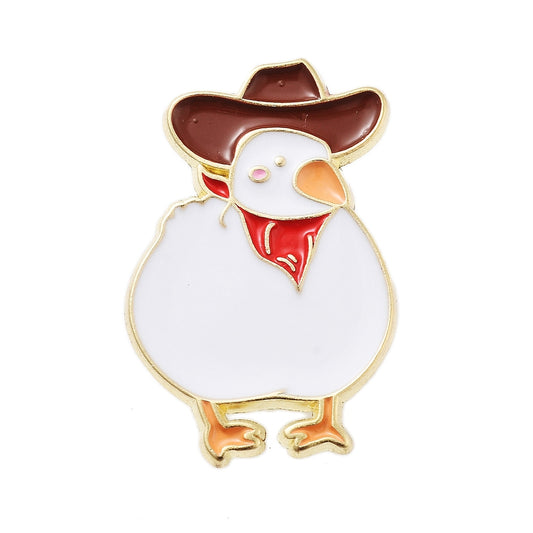 Cowboy chicken enamel pin