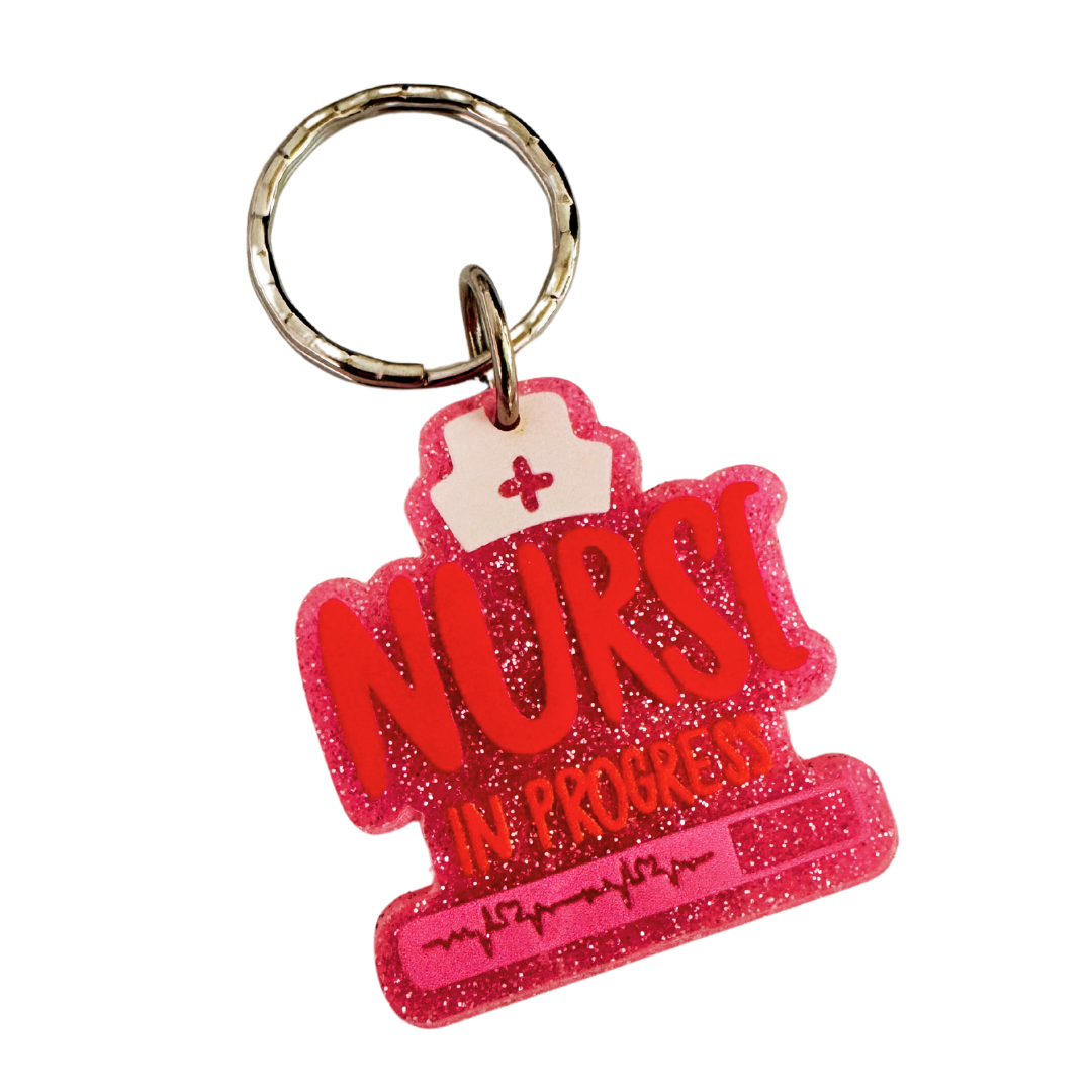 Glitter Nurse in Progress Keyring