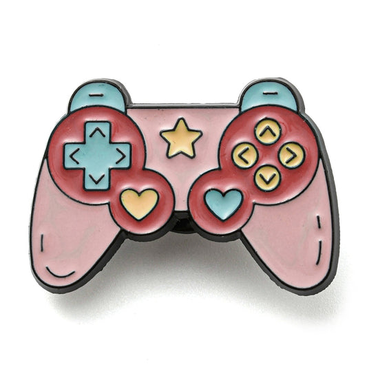 Handheld pink game controller enamel pin