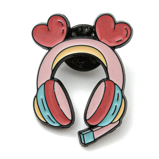 Gamer headphones with ears enamel pin