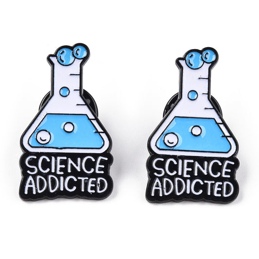 'science addicted' enamel pin