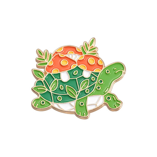 Turtle with mushrooms enamel pin