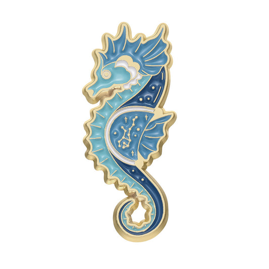 Blue seahorse enamel pin