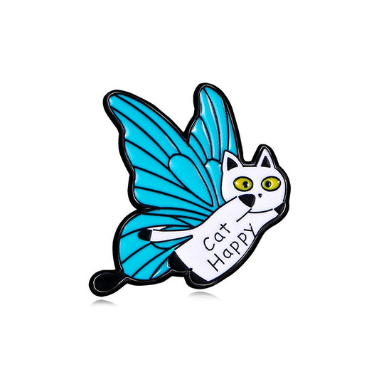 Butterfly happy cat enamel pin