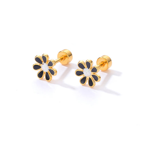 Flower screw backed studs - gold plated